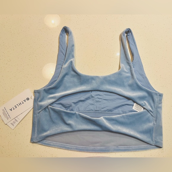 🆕 Athleta | Velvet Cut Out Crop Top in Heron Blue Size Large - Picture 4 of 5